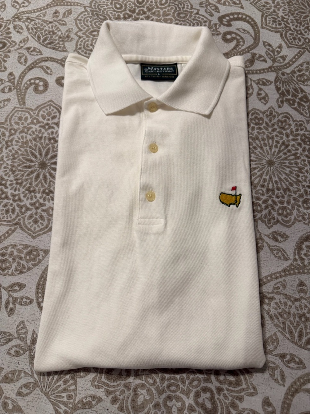 Masters White Polo with Yellow Map and Red Flag Embroidery